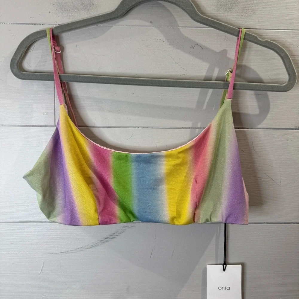 Onia | NWT Sarita Shimmer Soft Stripes Bikini Top Size XL
